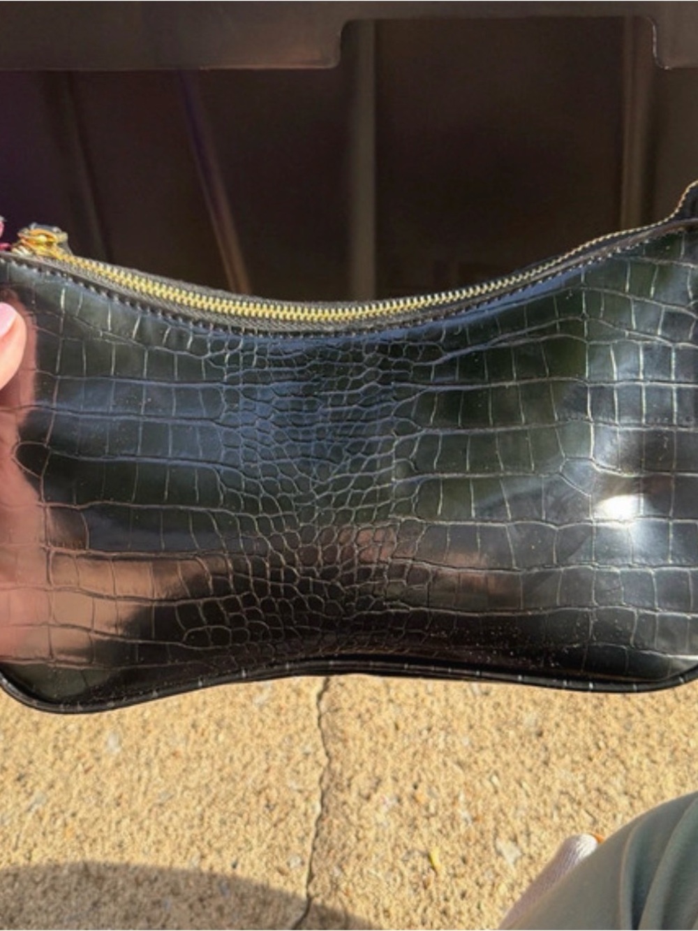Black Croc-Embossed Zip Clutch/crossbody NWOT